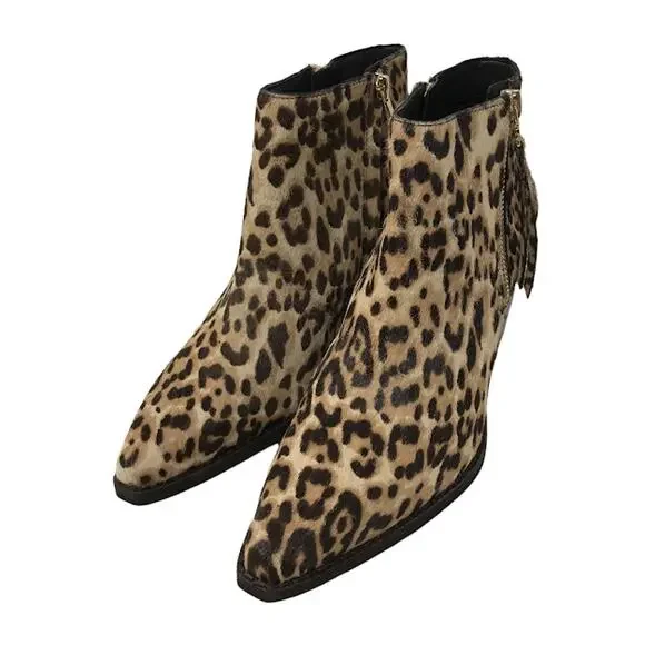 Sam Edelman Walden Leopard Calf Hair Bootie Ankle Boots Pointed